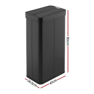 devanti rubbish bin 70l automatic sensor kitchen bin, slim smart garbage can touchless rectangular with liner holder, fully closed lid for bedroom, bathroom, living room, black