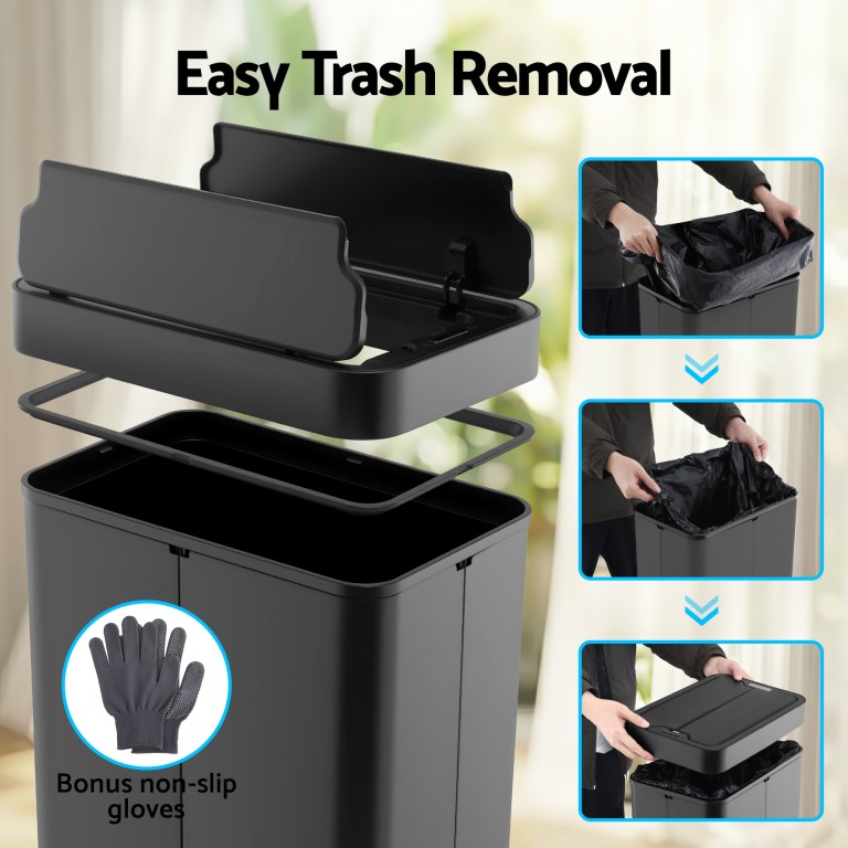 devanti rubbish bin 70l automatic sensor kitchen bin, slim smart garbage can touchless rectangular with liner holder, fully closed lid for bedroom, bathroom, living room, black devanti rubbish bin 70l automatic sensor kitchen bin, slim smart garbage can touchless rectangular with liner holder, fully closed lid for bedroom, bathroom, living room, black