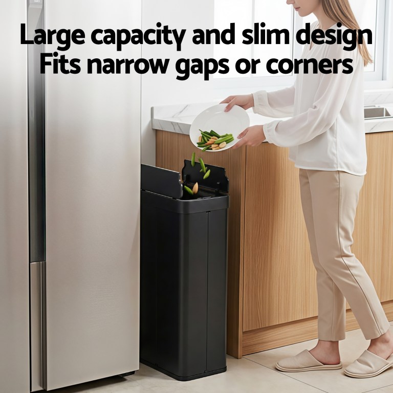 devanti rubbish bin 70l automatic sensor kitchen bin, slim smart garbage can touchless rectangular with liner holder, fully closed lid for bedroom, bathroom, living room, black devanti rubbish bin 70l automatic sensor kitchen bin, slim smart garbage can touchless rectangular with liner holder, fully closed lid for bedroom, bathroom, living room, black