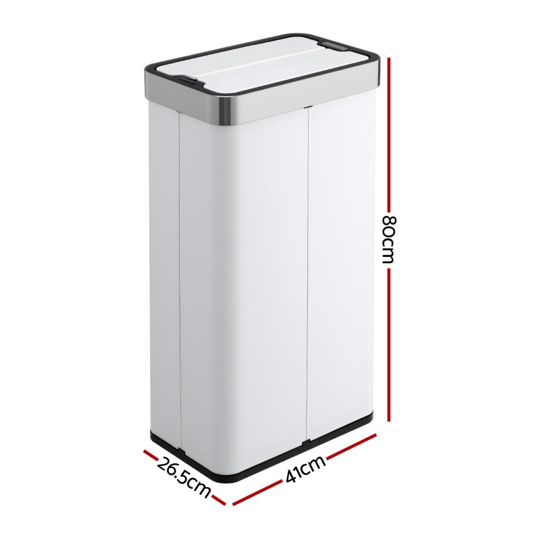 devanti rubbish bin 70l automatic sensor kitchen bin, slim smart garbage can touchless rectangular with liner holder, fully closed lid for bedroom, bathroom, living room, white