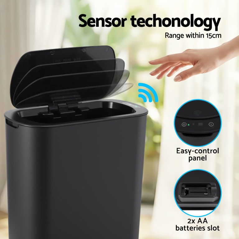 devanti automatic trash bin with lid 25l motion sensor kitchen bin touchless garbage can plastic slim rubbish bin with liner holder for kitchen, home, office, black devanti automatic trash bin with lid 25l motion sensor kitchen bin touchless garbage can plastic slim rubbish bin with liner holder for kitchen, home, office, black