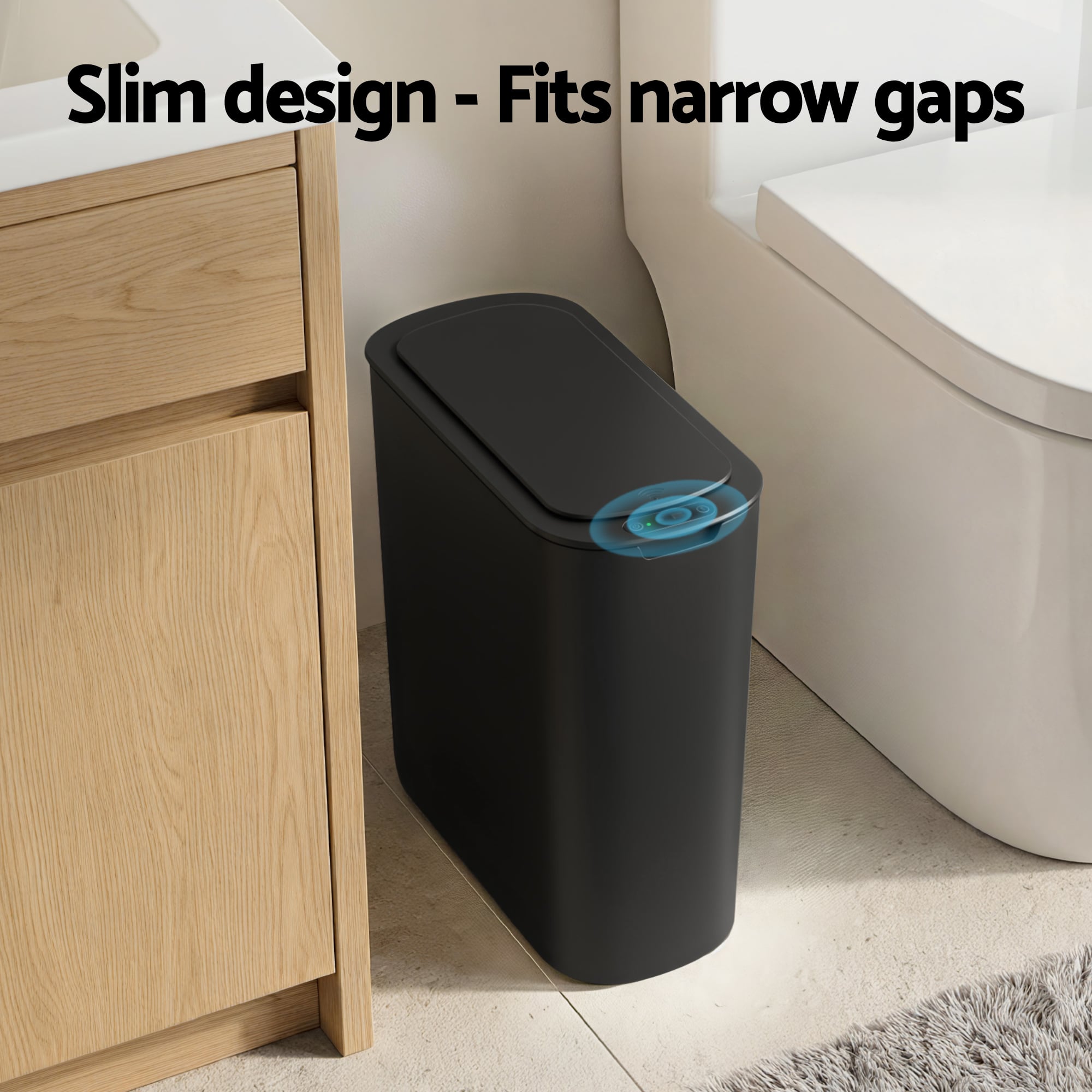 devanti automatic trash bin with lid 25l motion sensor kitchen bin touchless garbage can plastic slim rubbish bin with liner holder for kitchen, home, office, black