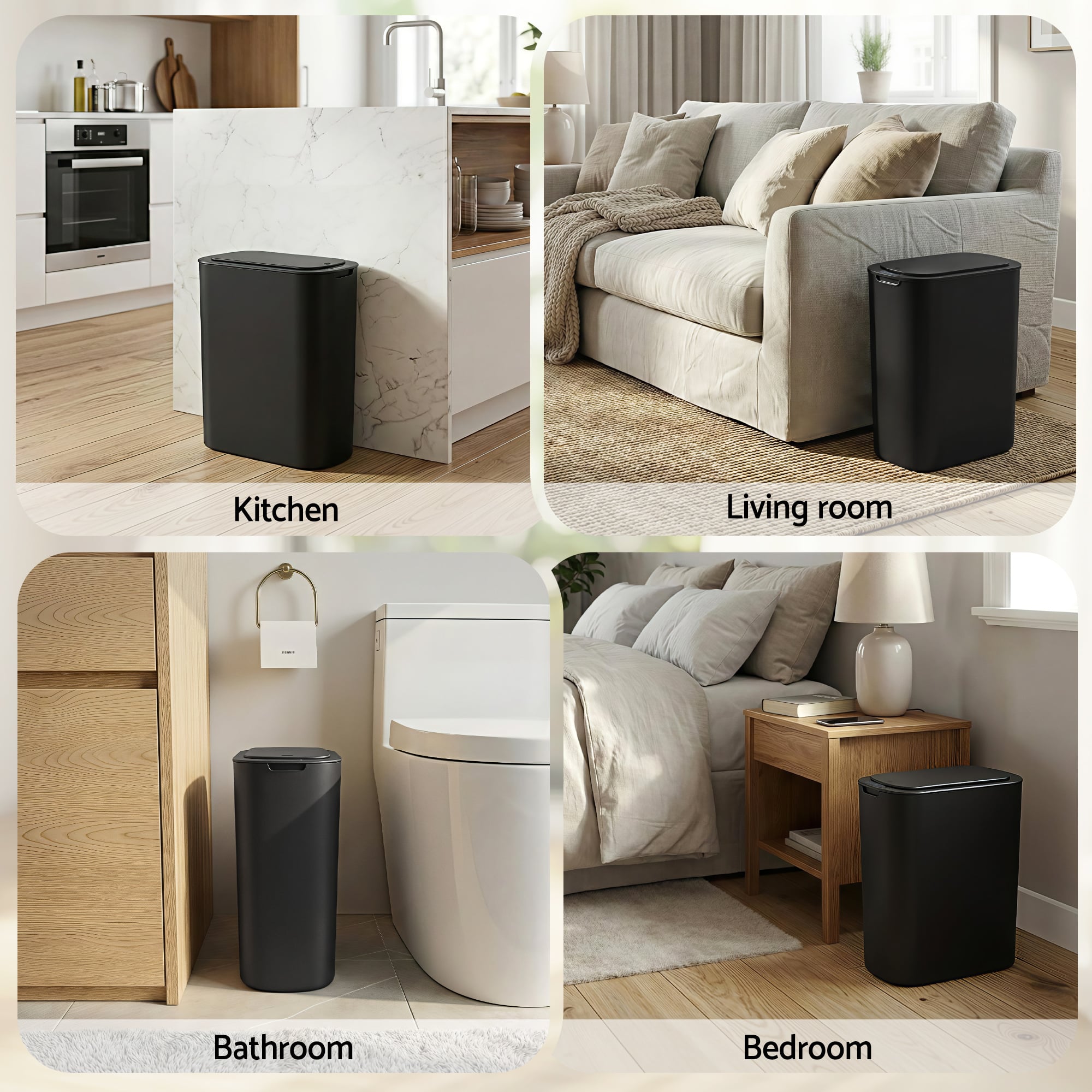 devanti automatic trash bin with lid 25l motion sensor kitchen bin touchless garbage can plastic slim rubbish bin with liner holder for kitchen, home, office, black