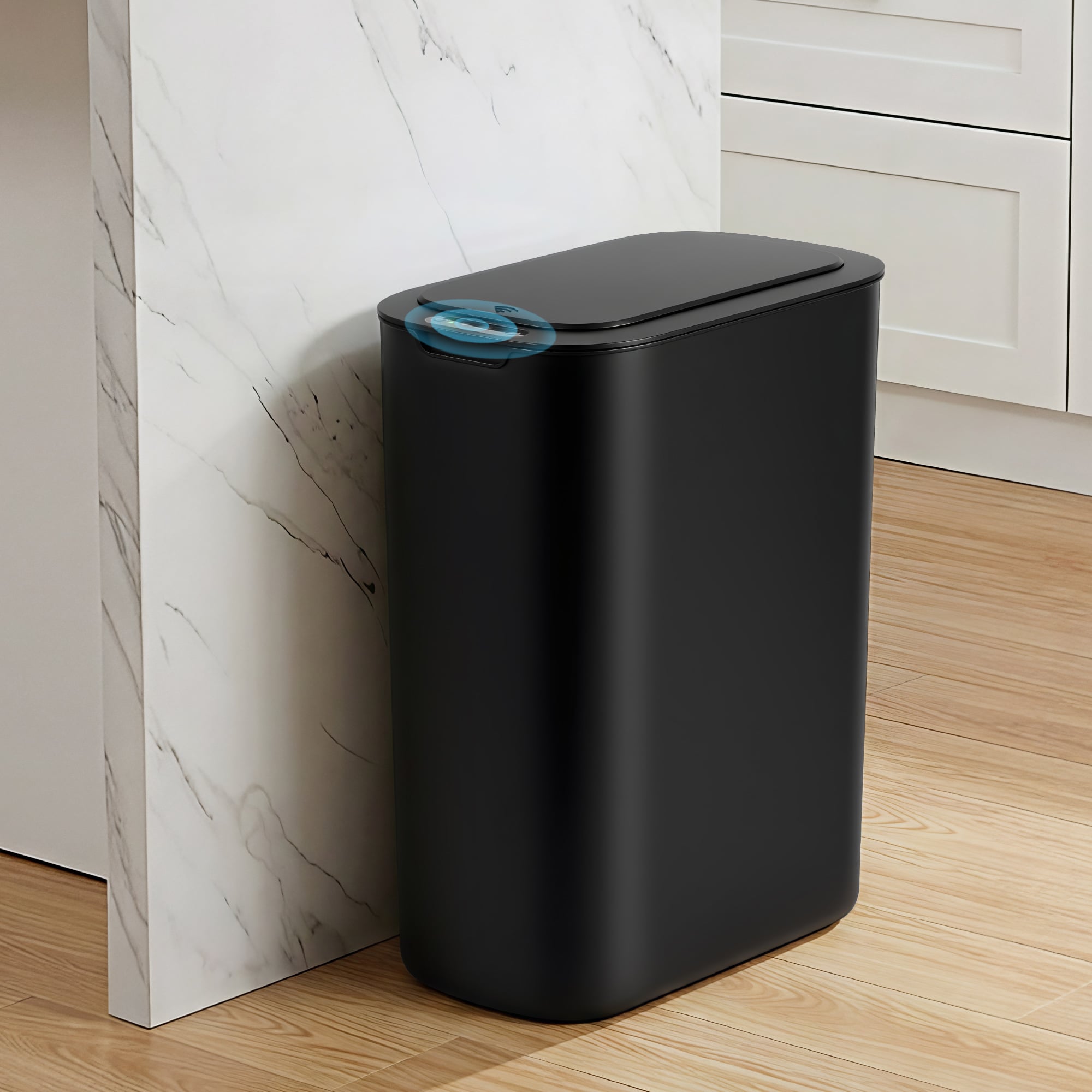 devanti automatic trash bin with lid 25l motion sensor kitchen bin touchless garbage can plastic slim rubbish bin with liner holder for kitchen, home, office, black