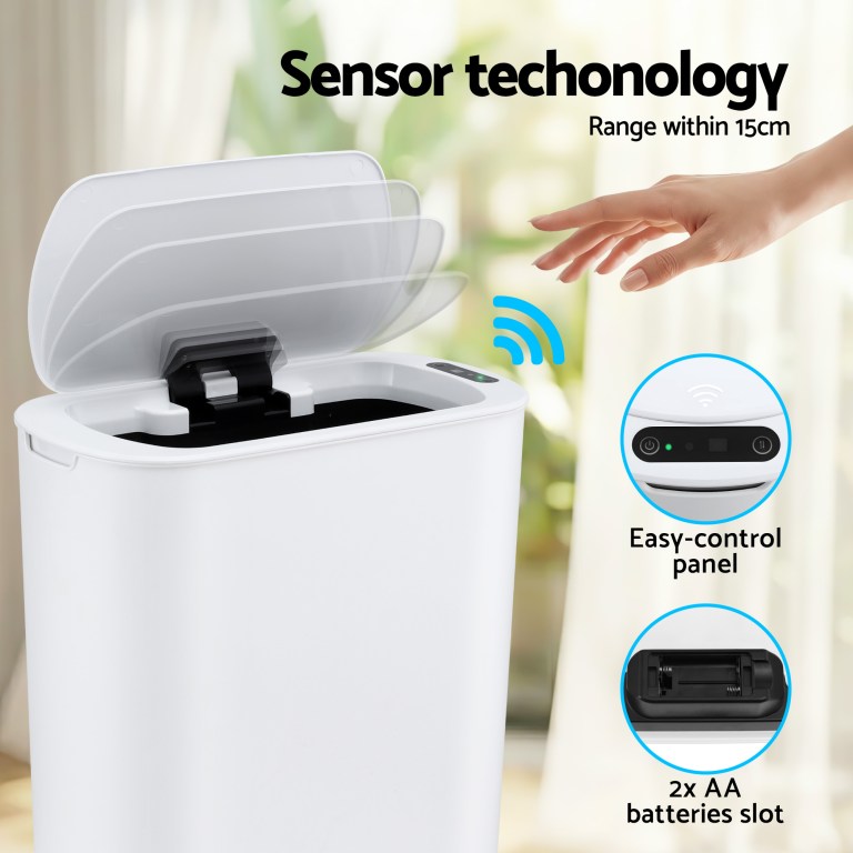 devanti automatic trash bin with lid 25l motion sensor kitchen bin touchless garbage can plastic slim rubbish bin with liner holder for kitchen, home, office, white devanti automatic trash bin with lid 25l motion sensor kitchen bin touchless garbage can plastic slim rubbish bin with liner holder for kitchen, home, office, white