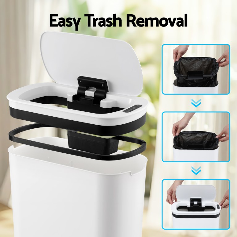 devanti automatic trash bin with lid 25l motion sensor kitchen bin touchless garbage can plastic slim rubbish bin with liner holder for kitchen, home, office, white devanti automatic trash bin with lid 25l motion sensor kitchen bin touchless garbage can plastic slim rubbish bin with liner holder for kitchen, home, office, white