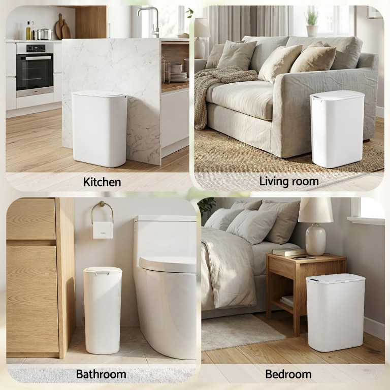 devanti automatic trash bin with lid 25l motion sensor kitchen bin touchless garbage can plastic slim rubbish bin with liner holder for kitchen, home, office, white devanti automatic trash bin with lid 25l motion sensor kitchen bin touchless garbage can plastic slim rubbish bin with liner holder for kitchen, home, office, white