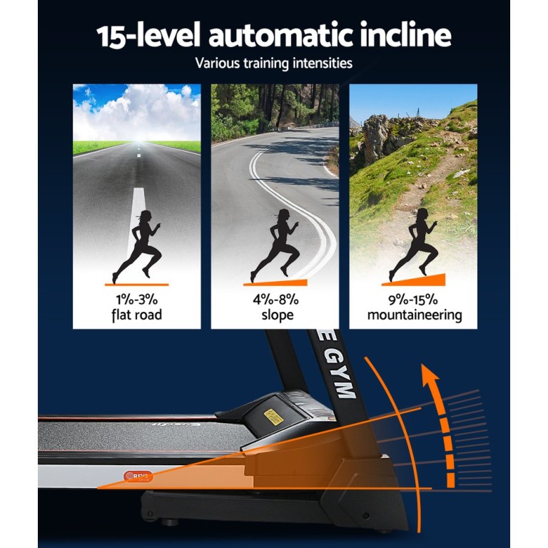 everfit treadmill electric auto level incline home gym fitness exercise 450mm