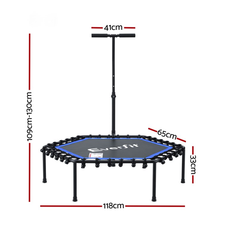 everfit 48inch hexagon fitness trampoline rebounder adjustable handrail blue