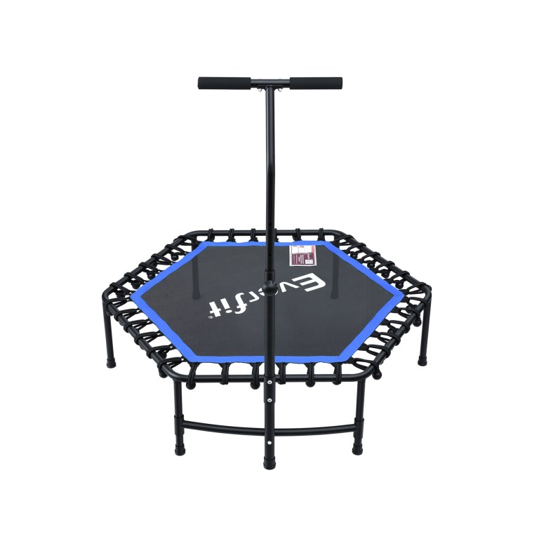 everfit 48inch hexagon fitness trampoline rebounder adjustable handrail blue