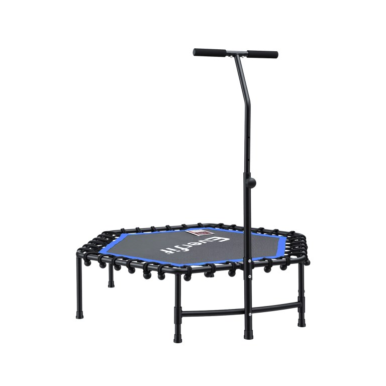everfit 48inch hexagon fitness trampoline rebounder adjustable handrail blue
