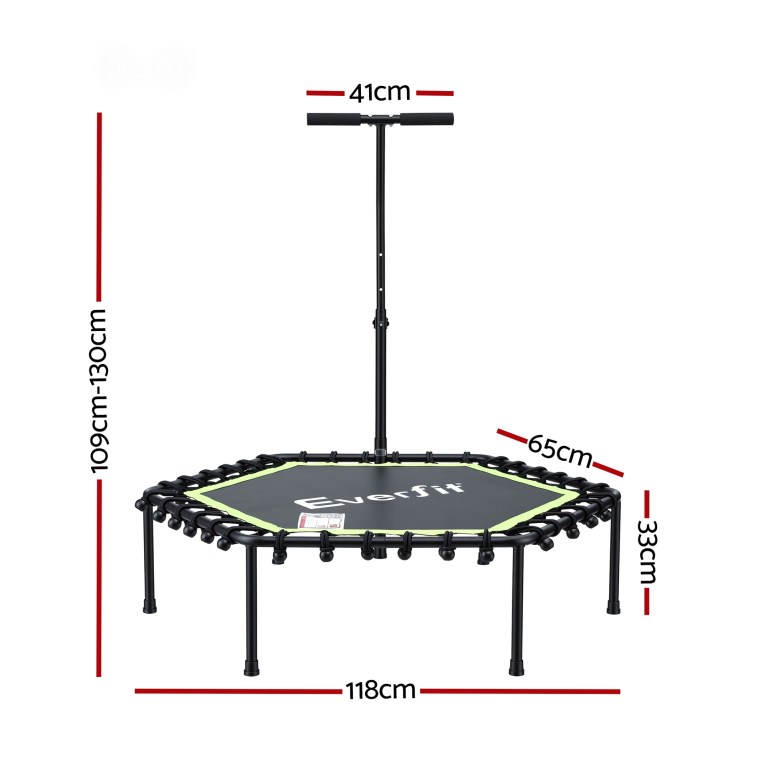 everfit 48inch hexagon fitness trampoline rebounder adjustable handrail green