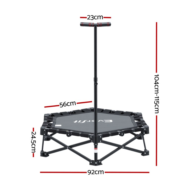 everfit fitness foldable trampoline rebounder adjustable handle indoor exercise black
