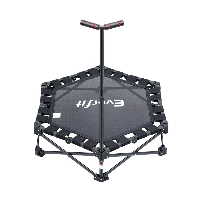 everfit fitness foldable trampoline rebounder adjustable handle indoor exercise black