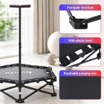 everfit fitness foldable trampoline rebounder adjustable handle indoor exercise black