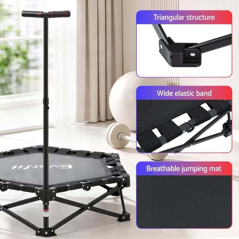 everfit fitness foldable trampoline rebounder adjustable handle indoor exercise black