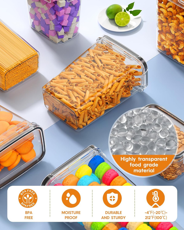 airtight food storage containers with lids, 16 pcs kitchen and pantry organization canisters, bpa free, pvc free, food grade plastic leak proof jars for cereal, flour, sugar, extra 16 labels & marker