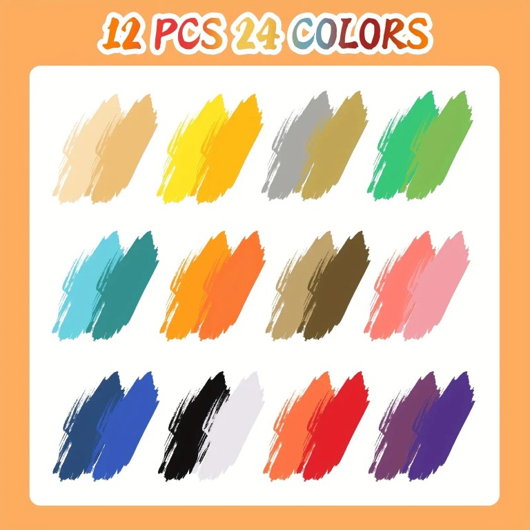 12 pack dual tip acrylic paint markers, 24 colors double brush tips, dual color acrylic paint pens suitable for use on various surfaces by adults: stone, wood, rock, canvas, plastic, glass, ceramic, and more. 12 pack dual tip acrylic paint markers, 24 colors double brush tips, dual color acrylic paint pens suitable for use on various surfaces by adults: stone, wood, rock, canvas, plastic, glass, ceramic, and more.