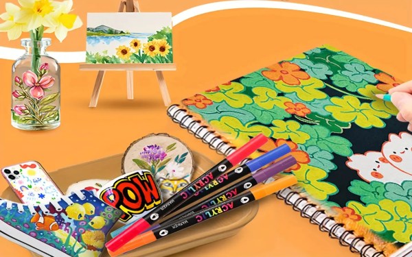 24 pack dual tip acrylic paint markers, 48 colors double brush tips, dual color acrylic paint pens suitable for use on various surfaces by adults: stone, wood, rock, canvas, plastic, glass, ceramic, and more.