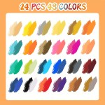 24 pack dual tip acrylic paint markers, 48 colors double brush tips, dual color acrylic paint pens suitable for use on various surfaces by adults: stone, wood, rock, canvas, plastic, glass, ceramic, and more. 24 pack dual tip acrylic paint markers, 48 colors double brush tips, dual color acrylic paint pens suitable for use on various surfaces by adults: stone, wood, rock, canvas, plastic, glass, ceramic, and more.