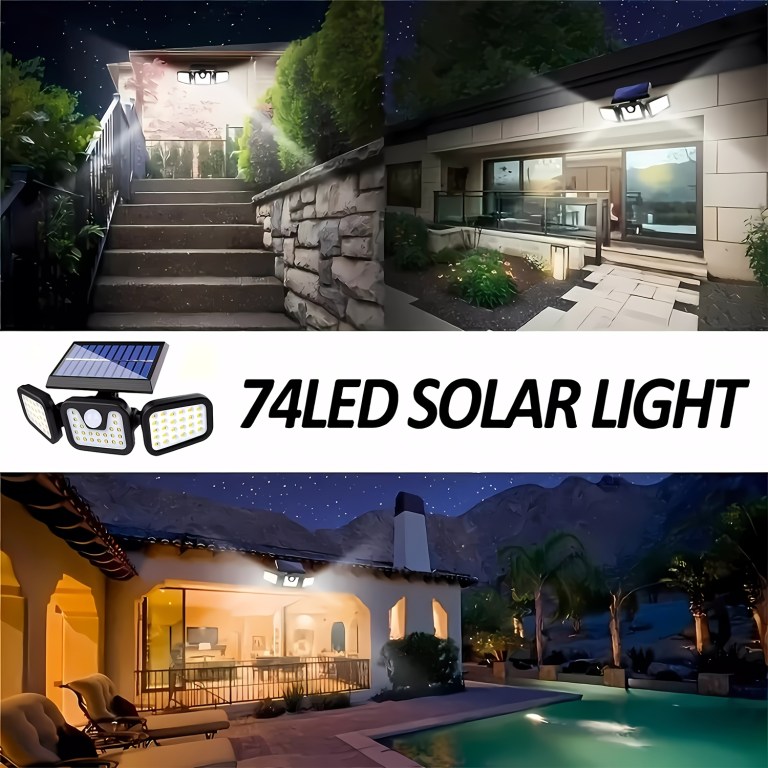74 led solar motion sensor light, 3 brightness modes outdoor wall light, suitable for front door, yard, garage, patio