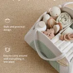 portable cotton rope diaper caddy – large baby storage basket with removable dividers and handles for nursery, car, travel – stylish organizing bin for newborn essentials (mint rainbow)