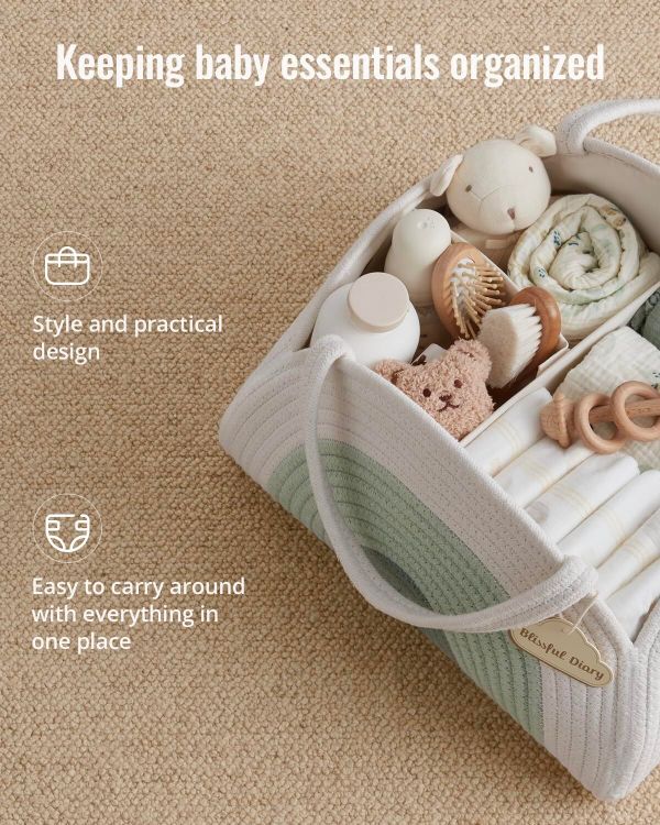 portable cotton rope diaper caddy – large baby storage basket with removable dividers and handles for nursery, car, travel – stylish organizing bin for newborn essentials (mint rainbow) portable cotton rope diaper caddy – large baby storage basket with removable dividers and handles for nursery, car, travel – stylish organizing bin for newborn essentials (mint rainbow)