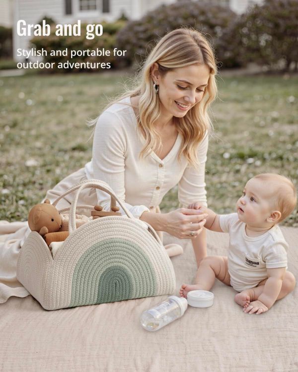 portable cotton rope diaper caddy – large baby storage basket with removable dividers and handles for nursery, car, travel – stylish organizing bin for newborn essentials (mint rainbow) portable cotton rope diaper caddy – large baby storage basket with removable dividers and handles for nursery, car, travel – stylish organizing bin for newborn essentials (mint rainbow)