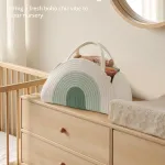 portable cotton rope diaper caddy – large baby storage basket with removable dividers and handles for nursery, car, travel – stylish organizing bin for newborn essentials (mint rainbow)