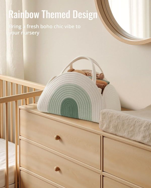 portable cotton rope diaper caddy – large baby storage basket with removable dividers and handles for nursery, car, travel – stylish organizing bin for newborn essentials (mint rainbow) portable cotton rope diaper caddy – large baby storage basket with removable dividers and handles for nursery, car, travel – stylish organizing bin for newborn essentials (mint rainbow)