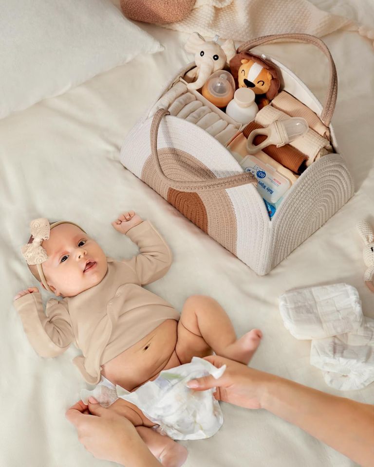 portable cotton rope diaper caddy – large baby storage basket with removable dividers and handles for nursery, car, travel – stylish organizing bin for newborn essentials (earthy rainbow) portable cotton rope diaper caddy – large baby storage basket with removable dividers and handles for nursery, car, travel – stylish organizing bin for newborn essentials (earthy rainbow)