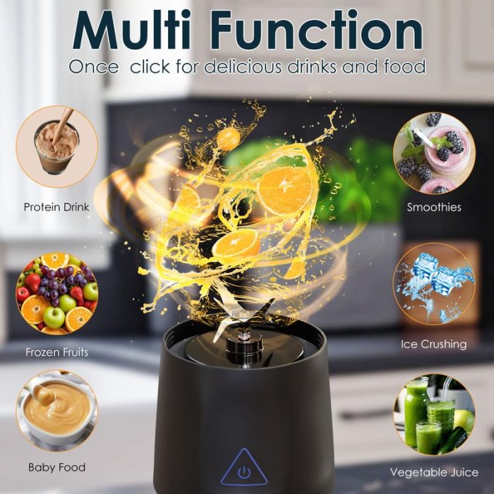portable blender with 360w motor – wireless 24oz juicer, usb c rechargeable, self cleaning, 6 blade, bpa free (black) | other colors available in store