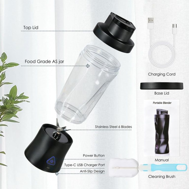 portable blender with 360w motor – wireless 24oz juicer, usb c rechargeable, self cleaning, 6 blade, bpa free (black) | other colors available in store