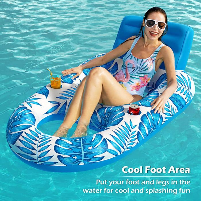 inflatable pool lounger float with backrest & cup holders – u shaped floating chair for pool, lake, beach (blue) inflatable pool lounger float with backrest & cup holders – u shaped floating chair for pool, lake, beach (blue)