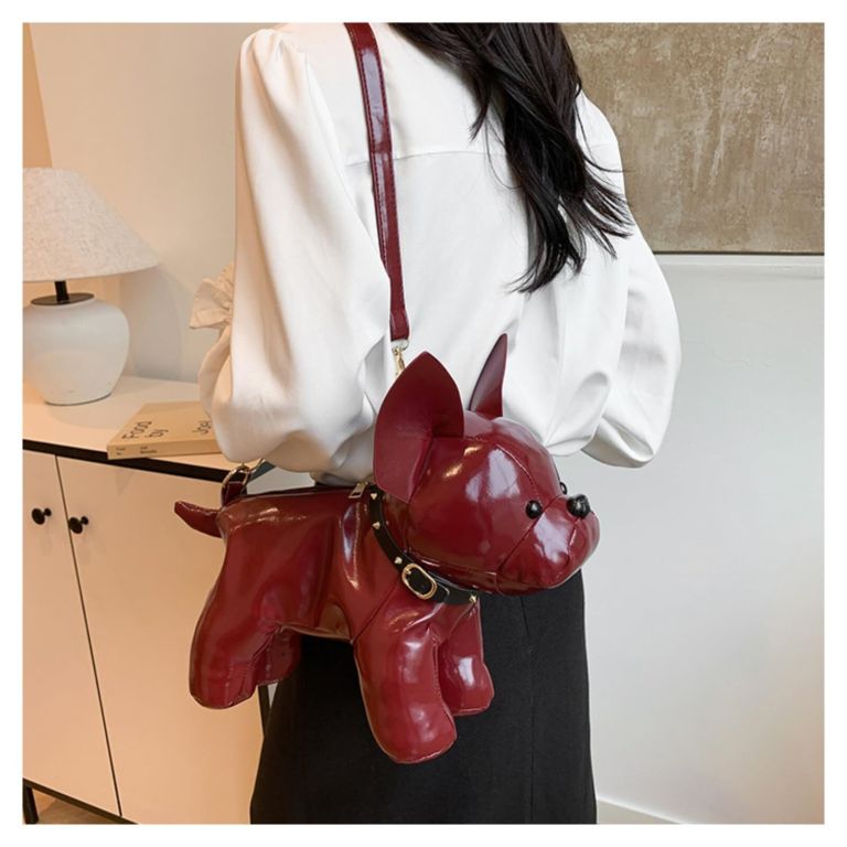 french bulldog shaped bag – cute animal crossbody shoulder bag with adjustable strap, pu leather dog backpack for women, fashion statement accessory (red)