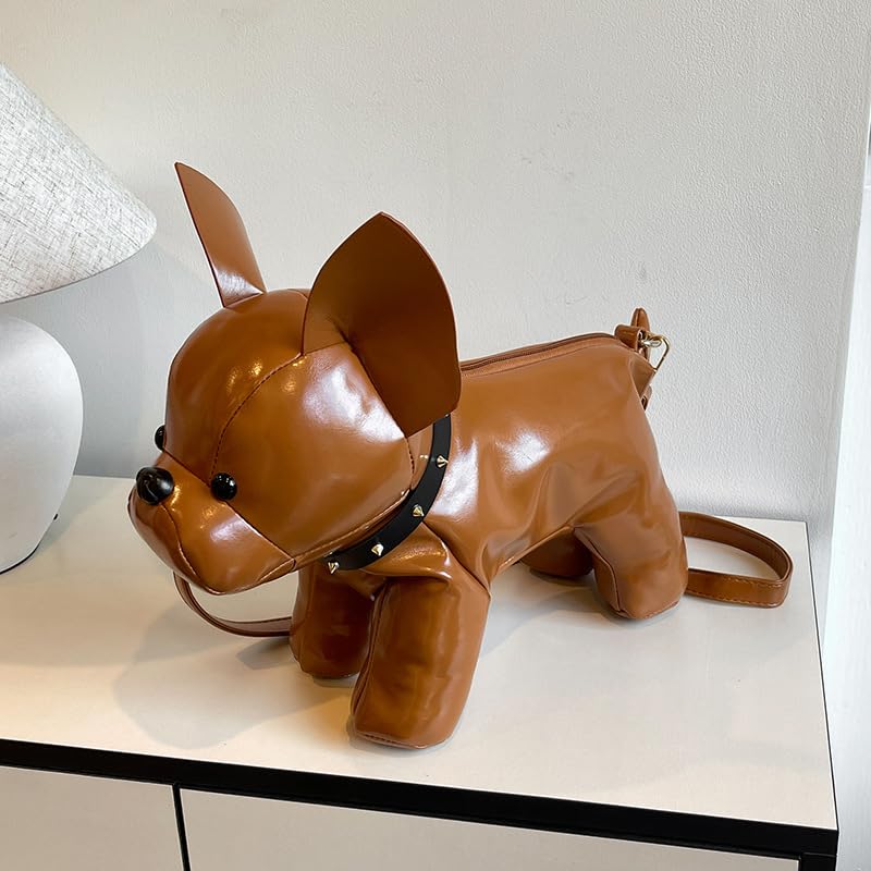 french bulldog shaped bag – cute animal crossbody shoulder bag with adjustable strap, pu leather dog backpack for women, fashion statement accessory (brown)