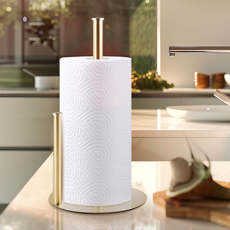 stainless steel double pole paper towel holder gold