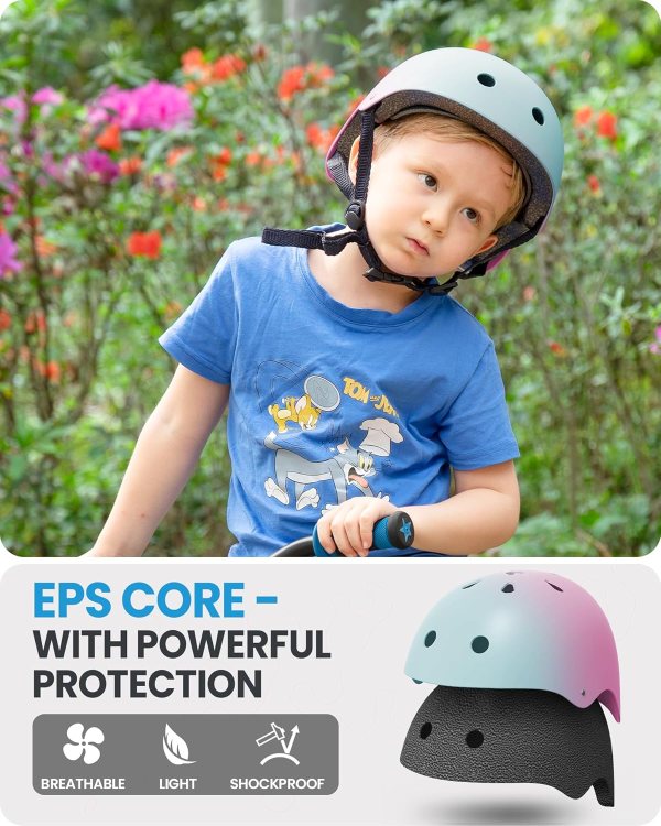 outdoor master youth & kids bike helmet adjustable multi sports skateboard helmet with removable liners for balance bike, toddler scooter, one wheel hoverboard blue pink gradient small outdoor master youth & kids bike helmet adjustable multi sports skateboard helmet with removable liners for balance bike, toddler scooter, one wheel hoverboard blue pink gradient small