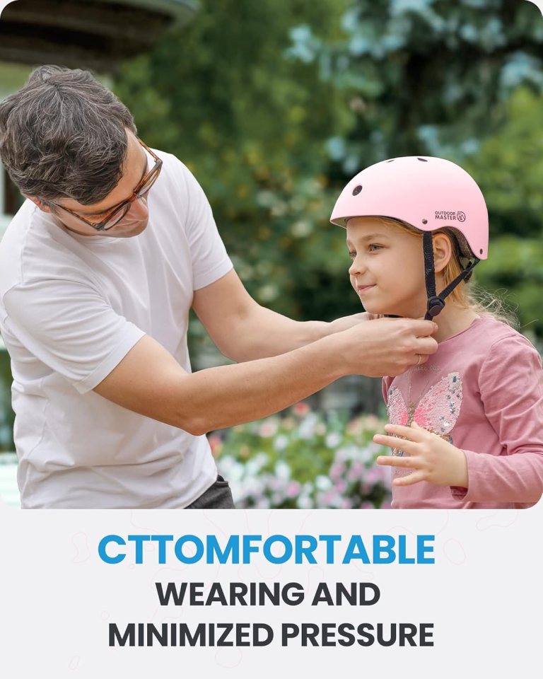 outdoormaster youth & kids bike helmet adjustable multi sports skateboard helmet with removable liners for balance bike, toddler scooter, one wheel hoverboard light pink medium
