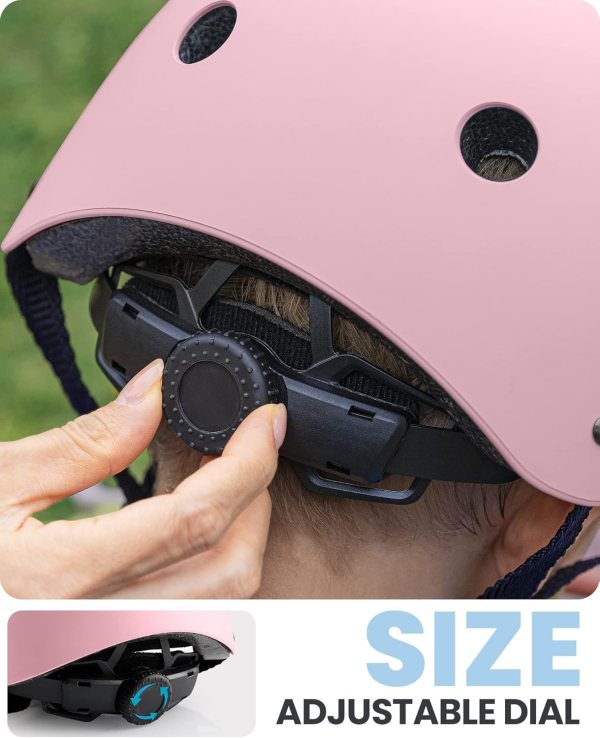 outdoormaster youth & kids bike helmet adjustable multi sports skateboard helmet with removable liners for balance bike, toddler scooter, one wheel hoverboard light pink medium