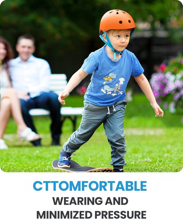 outdoormaster youth & kids bike helmet adjustable multi sports skateboard helmet with removable liners for balance bike, toddler scooter, one wheel hoverboard orange large