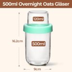 2 pack 16 oz overnight oats containers with lids, dual laryer chia pudding jars with dry and wet separation, yogurt parfait cups for oatmeal cereal nut fruit, meal prep glass jars for salad green