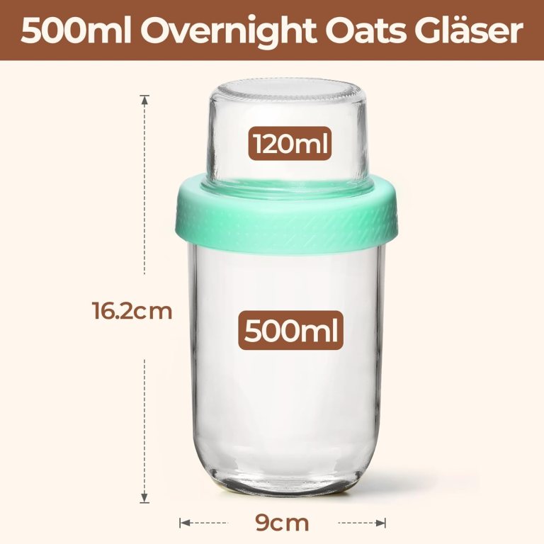2 pack 16 oz overnight oats containers with lids, dual laryer chia pudding jars with dry and wet separation, yogurt parfait cups for oatmeal cereal nut fruit, meal prep glass jars for salad green