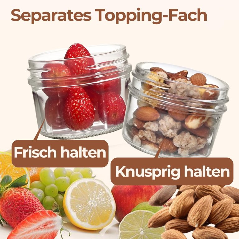 2 pack 16 oz overnight oats containers with lids, dual laryer chia pudding jars with dry and wet separation, yogurt parfait cups for oatmeal cereal nut fruit, meal prep glass jars for salad green