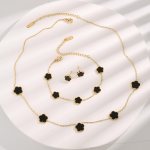 lucky clover 18k gold plated clover necklace bracelet earring for women fashion cute simple jewelry sets hypoallergenic women jewelry gift (black)