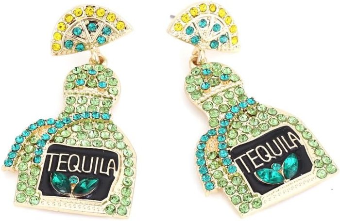 tequila earrings, lime wine bottle dangle earrings big rhinestone sparkly earrings for women dainty fashion crystal earrings for party jewelry gift tequila earrings, lime wine bottle dangle earrings big rhinestone sparkly earrings for women dainty fashion crystal earrings for party jewelry gift