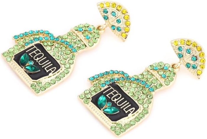 tequila earrings, lime wine bottle dangle earrings big rhinestone sparkly earrings for women dainty fashion crystal earrings for party jewelry gift tequila earrings, lime wine bottle dangle earrings big rhinestone sparkly earrings for women dainty fashion crystal earrings for party jewelry gift