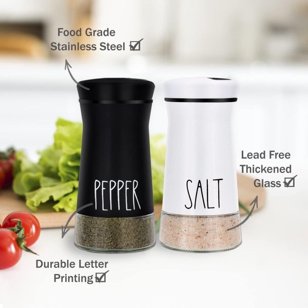 2 piece stainless steel with adjustable spout farmhouse style salt and pepper shaker