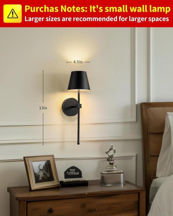 wireless wall lamps 2 pack, led lamps with rechargeable battery, stepless dimmable with remote control