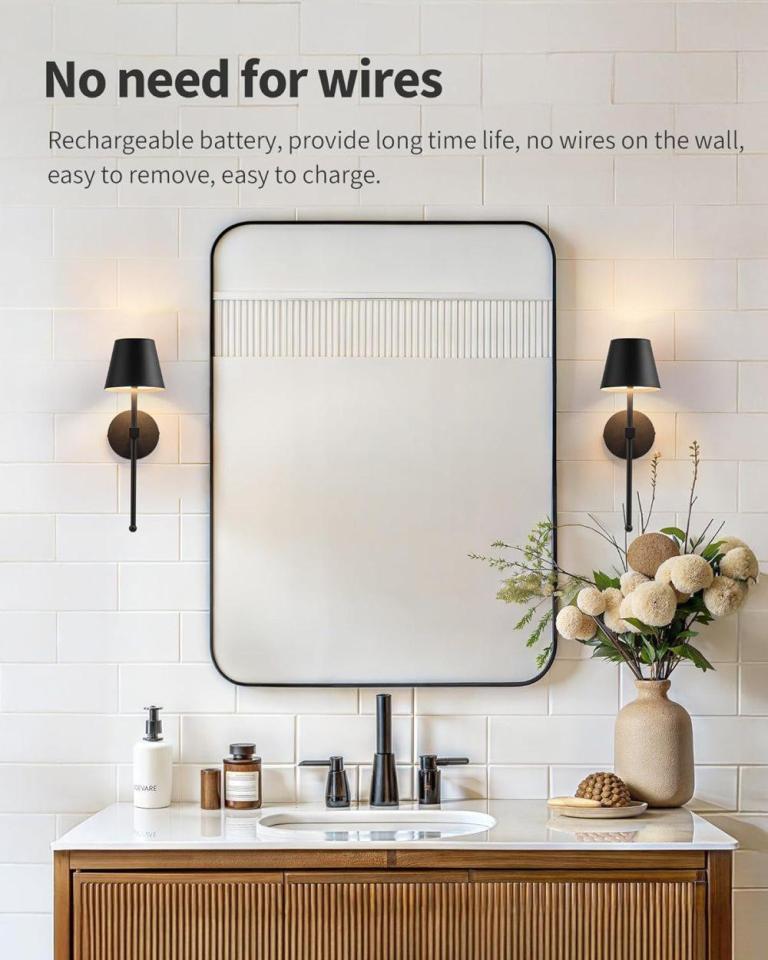 wireless wall lamps 2 pack, led lamps with rechargeable battery, stepless dimmable with remote control
